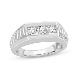 Adore Men's Diamond Stepped Asymmetric Wedding Band 1 ct tw 10K White Gold