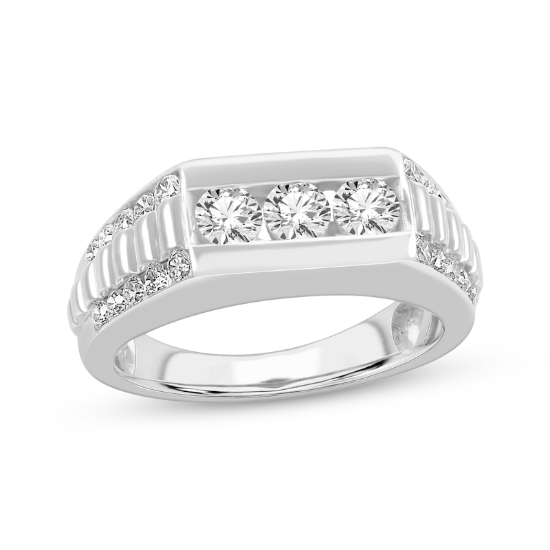 Main Image 1 of Men's Diamond Rectangle Stepped Wedding Band 1-1/4 ct tw 10K White Gold