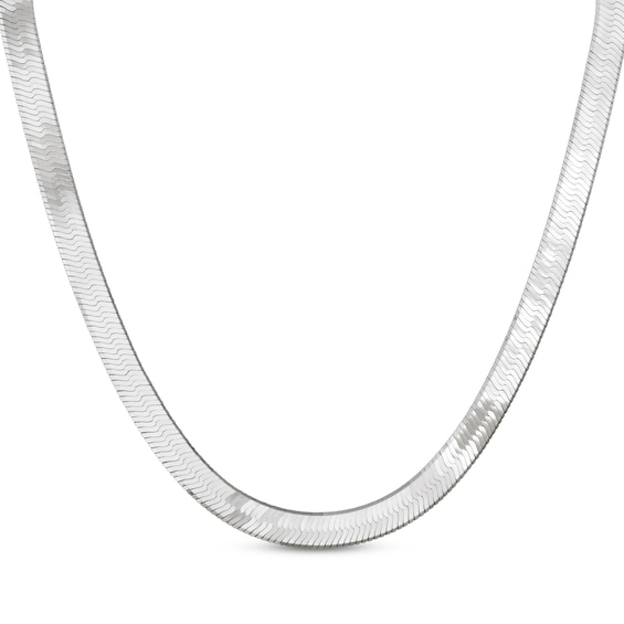 Solid Diamond-Cut Herringbone Chain Necklace 9mm Sterling Silver 20"