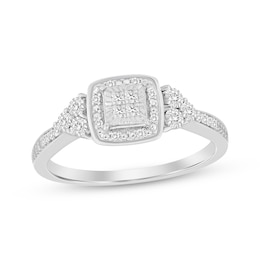 Princess-Cut Quad Multi-Diamond Cushion Frame Promise Ring 1/10 ct tw Sterling Silver