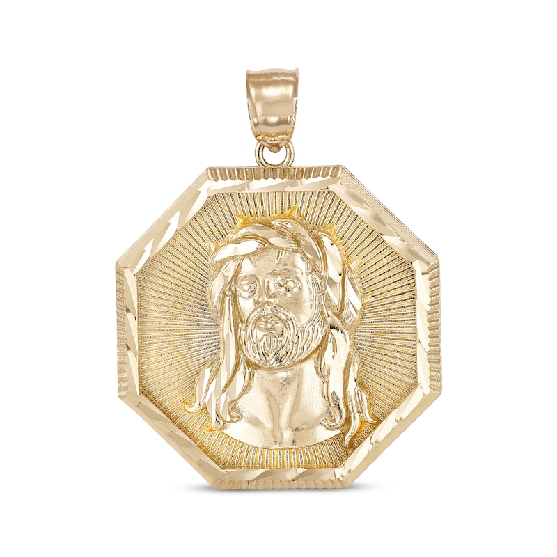 Main Image 1 of Men's Diamond-Cut Octagon Jesus Charm 10K Yellow Gold