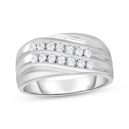 Men's Diamond Two-Row Wedding Band 1/2 ct tw 10K White Gold