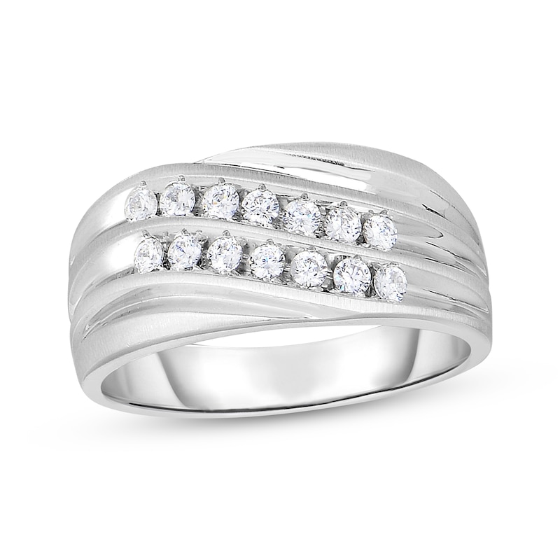 Diamond Two Row Curved Ring
