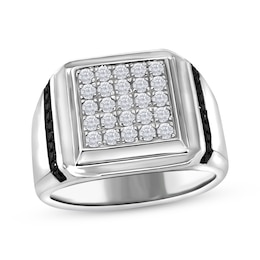 Men's Black & White Diamond Grid Ring 3/4 ct tw 14K White Gold