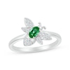 Thumbnail Image 1 of Oval-Cut Lab-Created Emerald & White Lab-Created Sapphire Bee Ring Sterling Silver