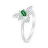 Thumbnail Image 2 of Oval-Cut Lab-Created Emerald & White Lab-Created Sapphire Bee Ring Sterling Silver