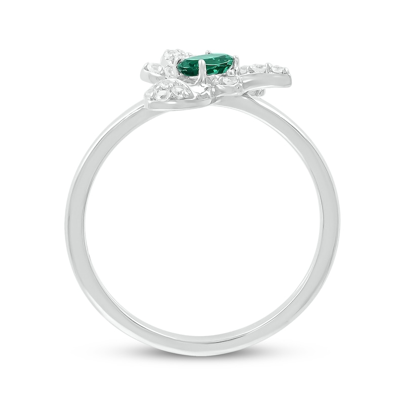 Main Image 3 of Oval-Cut Lab-Created Emerald & White Lab-Created Sapphire Bee Ring Sterling Silver