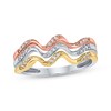 Thumbnail Image 1 of Diamond Faux Stack Wavy Twist Ring 1/10 ct tw 10K Tri-Tone Gold