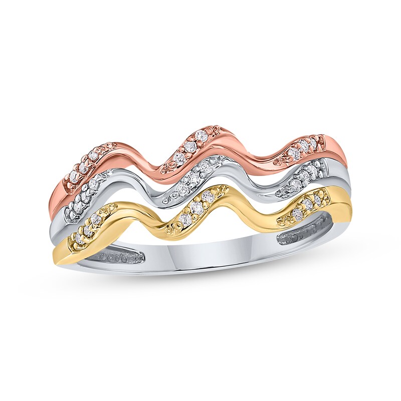 Main Image 1 of Diamond Faux Stack Wavy Twist Ring 1/10 ct tw 10K Tri-Tone Gold