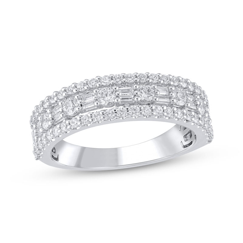 Main Image 1 of Baguette & Round-Cut Diamond Three-Row Anniversary Ring 1 ct tw 14K White Gold