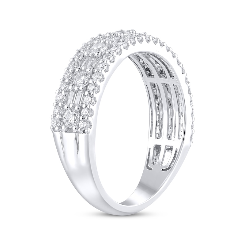 Main Image 2 of Baguette & Round-Cut Diamond Three-Row Anniversary Ring 1 ct tw 14K White Gold