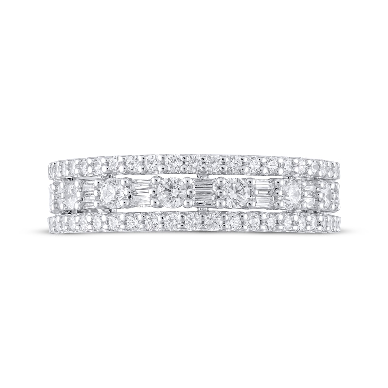 Main Image 3 of Baguette & Round-Cut Diamond Three-Row Anniversary Ring 1 ct tw 14K White Gold