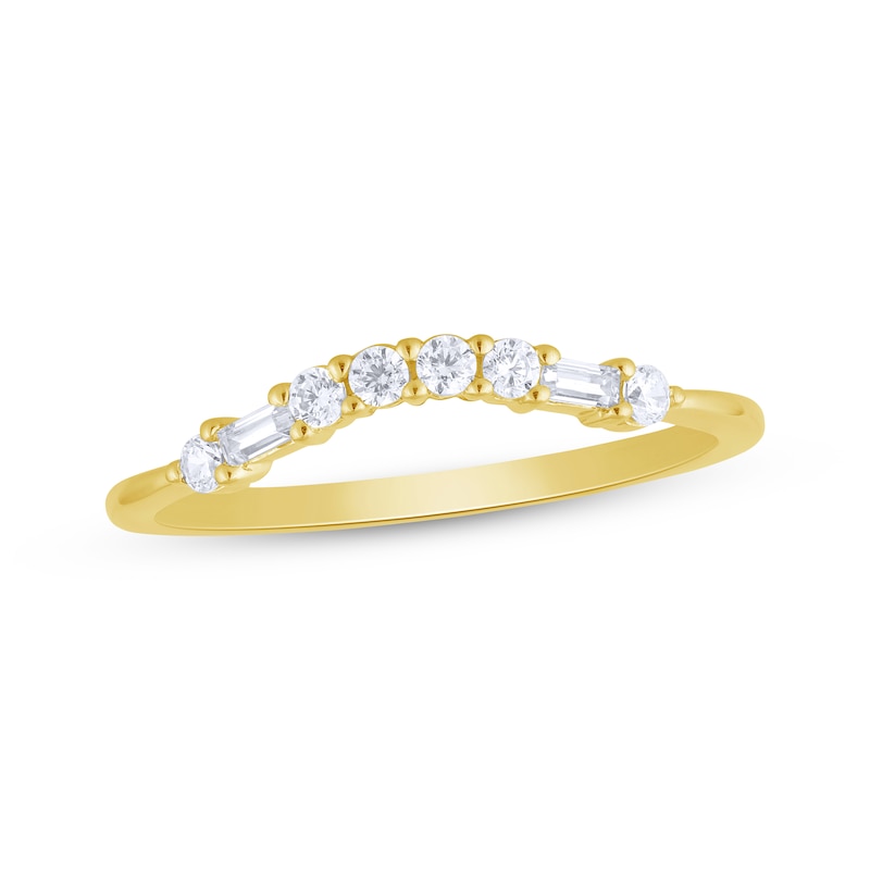 Main Image 1 of Baguette & Round-Cut Diamond Contour Ring 1/5 ct tw 14K Yellow Gold