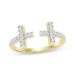 Diamond Deconstructed Cross Ring 1/6 ct tw 10K Yellow Gold