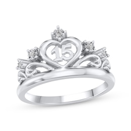 Diamond Accent Quinceañera Heart Ring 10K White Gold