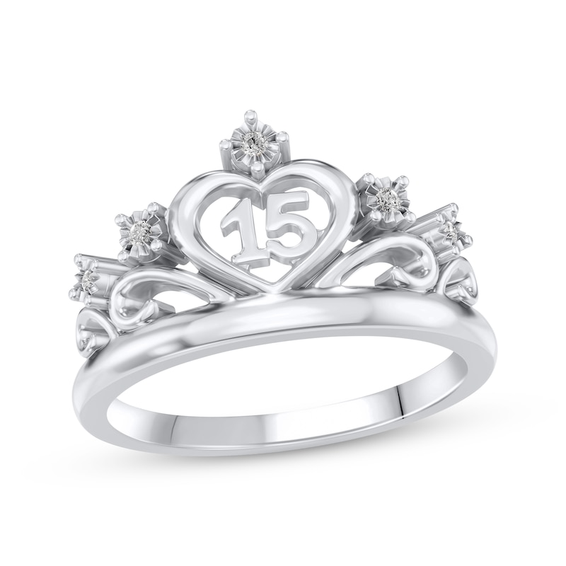 Diamond Accent Quinceañera Heart Ring 10K White Gold