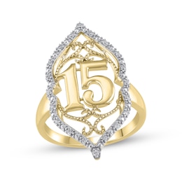 Diamond Quinceañera Arabesque Frame Ring 1/10 ct tw 10K Yellow Gold