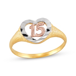 Diamond-Cut Quinceañera Heart Ring 14K Two-Tone Gold