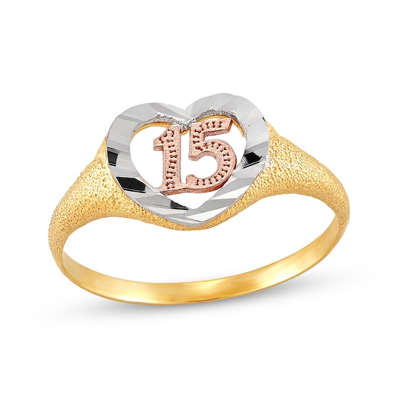 Diamond-Cut Quinceañera Heart Ring 14K Two-Tone Gold