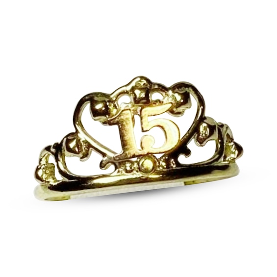 Diamond-Cut Quinceañera Crown Ring 14K Yellow Gold