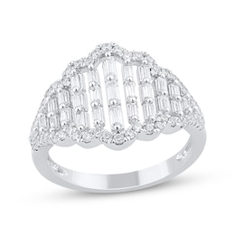 Baguette & Round-Cut Diamond Scalloped Fashion Ring 3/4 ct tw 10K White Gold