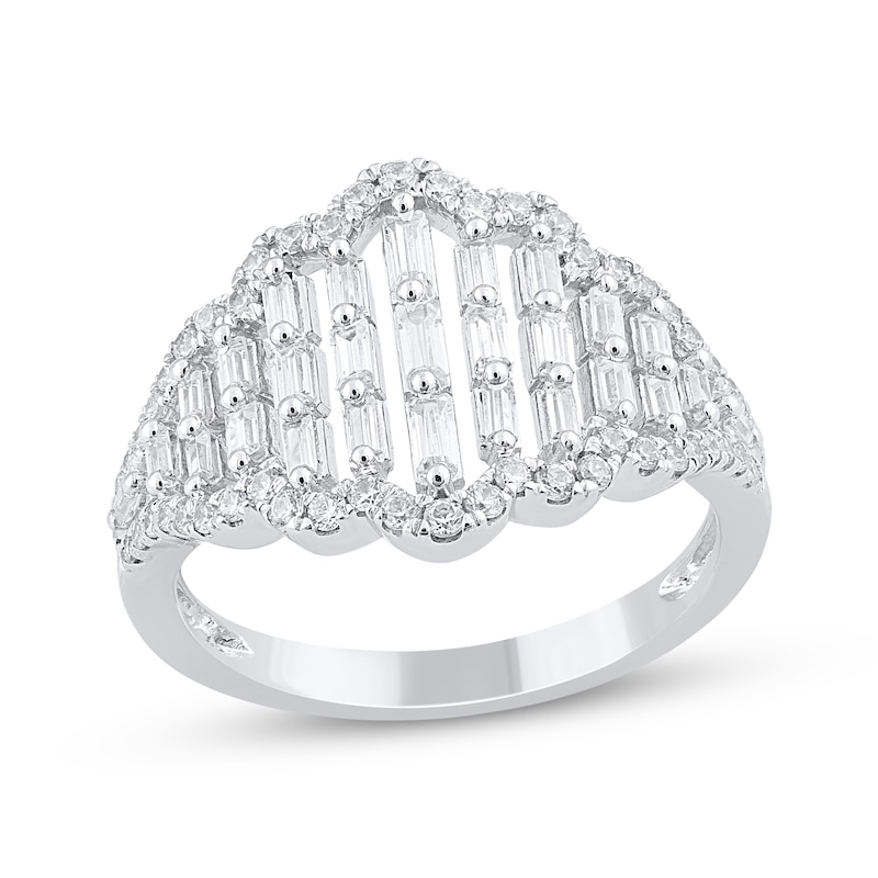 Main Image 1 of Baguette & Round-Cut Diamond Scalloped Fashion Ring 3/4 ct tw 10K White Gold