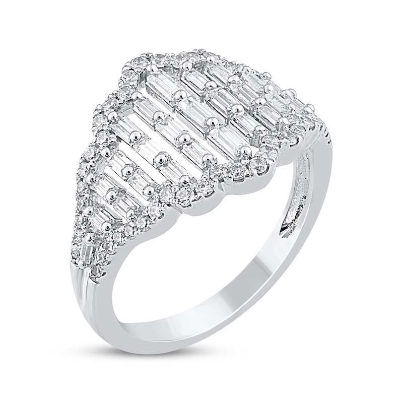 Main Image 2 of Baguette & Round-Cut Diamond Scalloped Fashion Ring 3/4 ct tw 10K White Gold