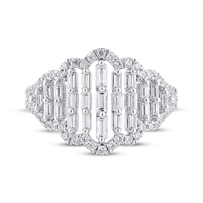 Main Image 3 of Baguette & Round-Cut Diamond Scalloped Fashion Ring 3/4 ct tw 10K White Gold