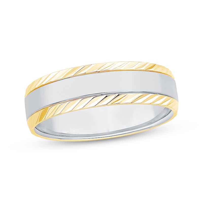 Main Image 1 of Engraved Edge Wedding Band 10K White Two-Tone 6.1mm