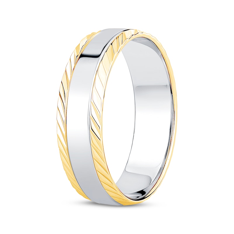 Main Image 2 of Engraved Edge Wedding Band 10K White Two-Tone 6.1mm