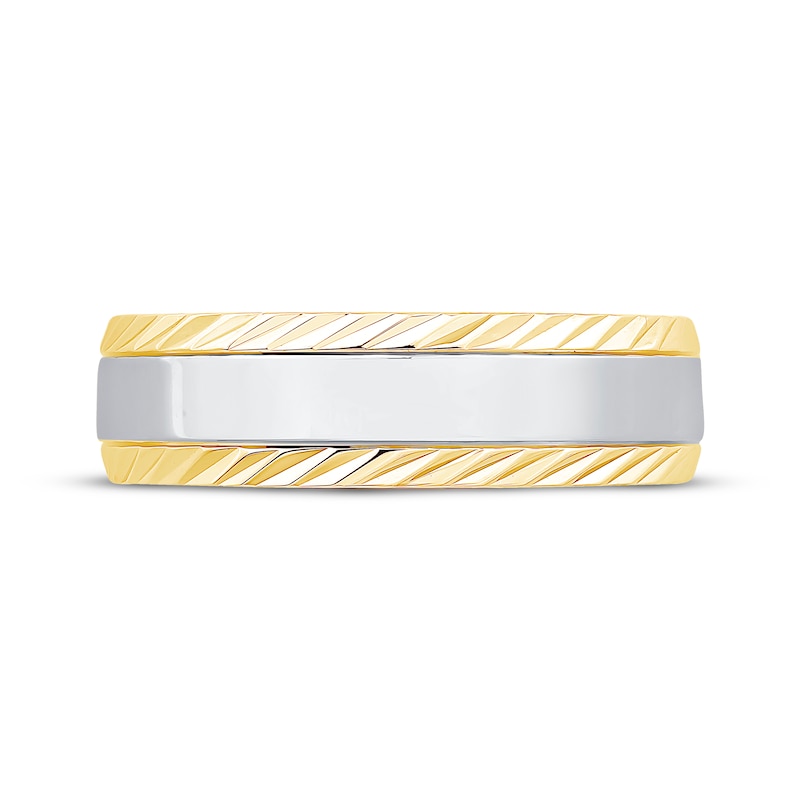 Main Image 3 of Engraved Edge Wedding Band 10K White Two-Tone 6.1mm