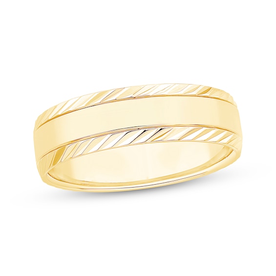 Adore Engraved Edge Wedding Band 10K Gold 6.1mm