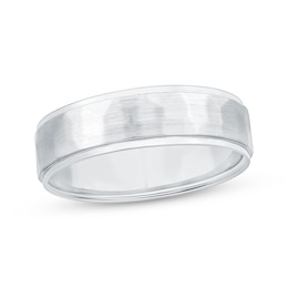 Brushed Wedding Band 10K White Gold 6mm