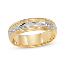 Carved Wedding Band 10K Two-Tone Gold 6mm