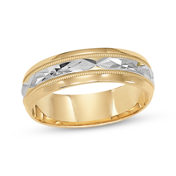 Carved Wedding Band 10K Two-Tone Gold 6mm