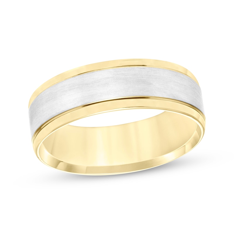 Main Image 1 of Brushed Center Wedding Band 10K Two-Tone Gold 7mm