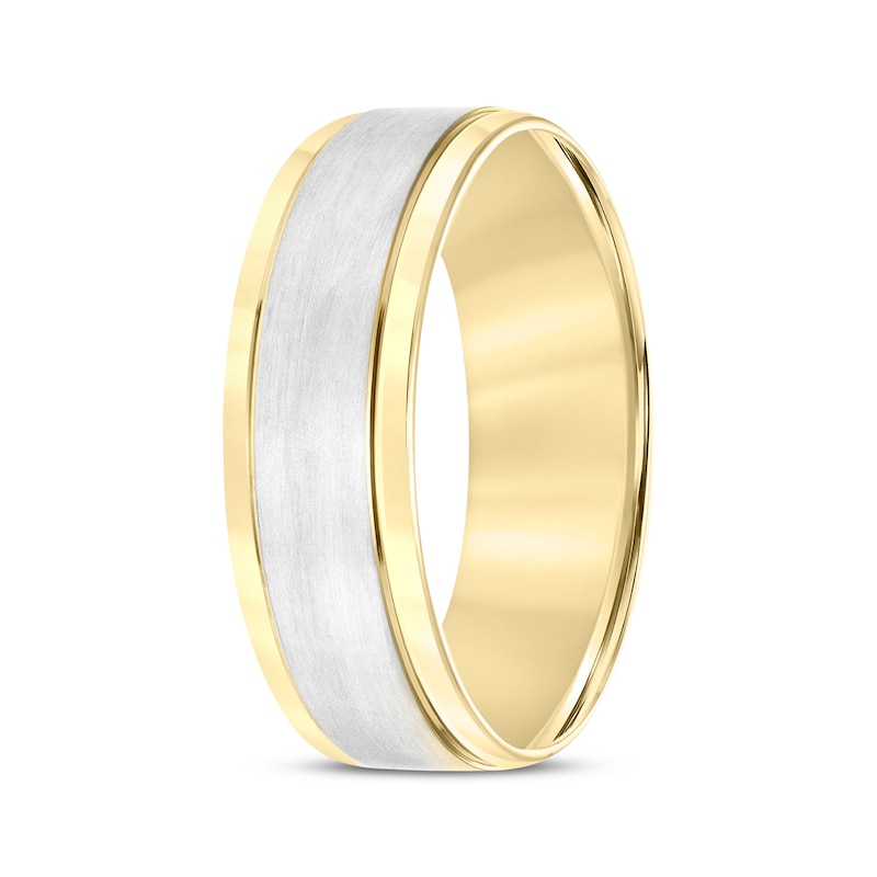 Main Image 2 of Brushed Center Wedding Band 10K Two-Tone Gold 7mm