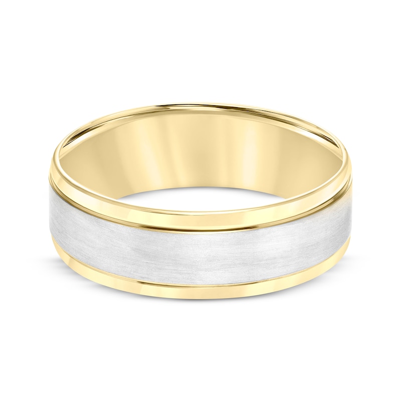 Main Image 3 of Brushed Center Wedding Band 10K Two-Tone Gold 7mm