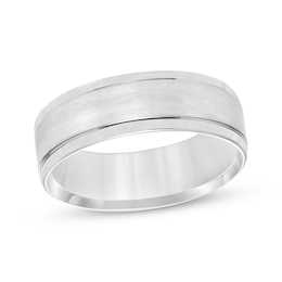 Adore Brushed Center Wedding Band 10K White Gold 7mm