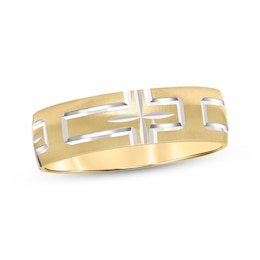 Engraved Cross Wedding Band 10K Yellow Gold 6mm