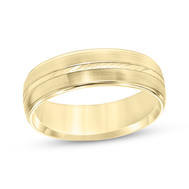 Main Image 1 of Swiss Cut Brushed Wedding Band 10K Yellow Gold 6mm