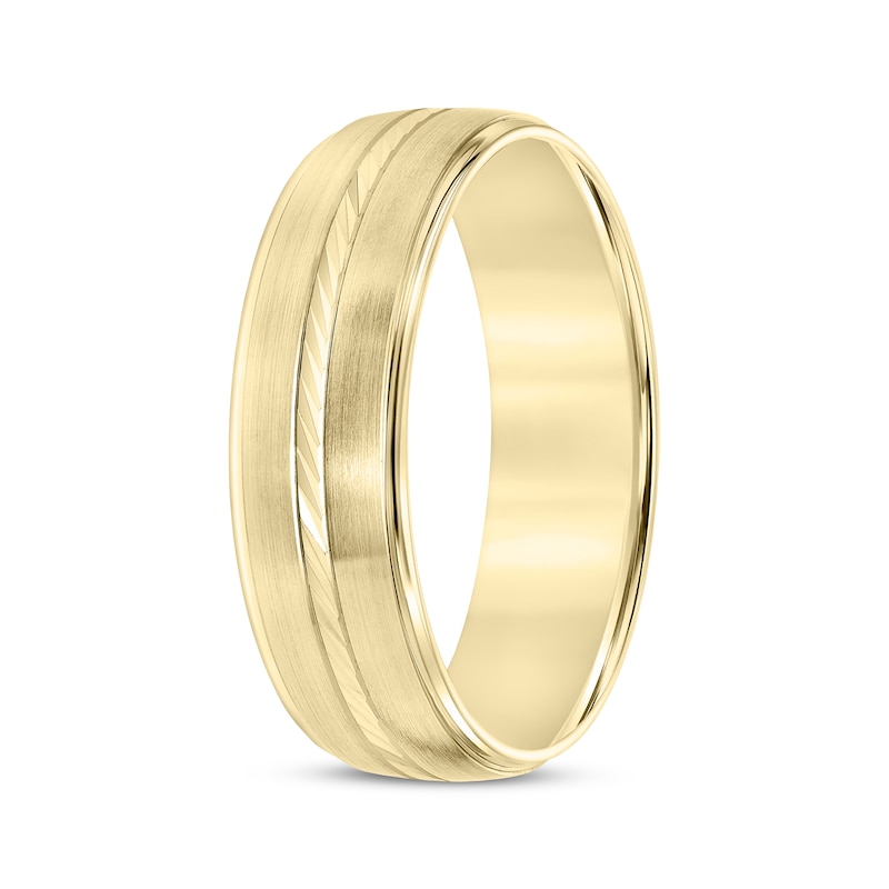 Main Image 2 of Swiss Cut Brushed Wedding Band 10K Yellow Gold 6mm