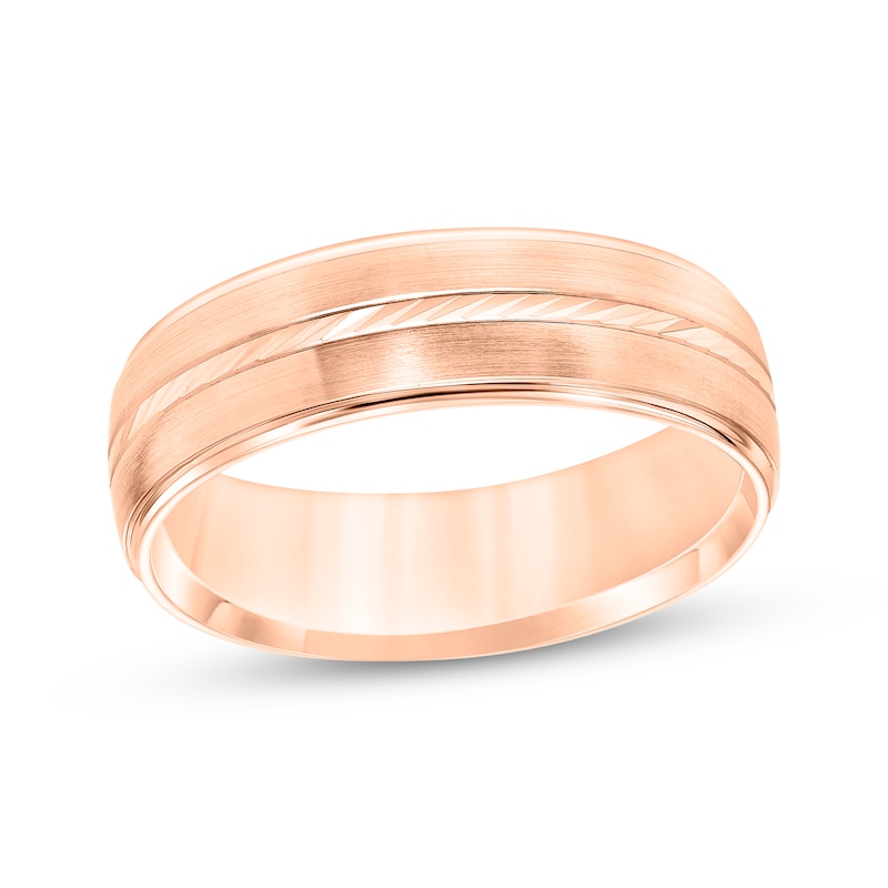 Main Image 1 of Swiss Cut Brushed Wedding Band 10K Rose Gold 6mm