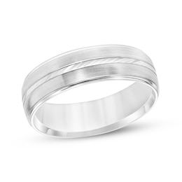 Adore Swiss Cut Brushed Wedding Band 10K White Gold 6mm