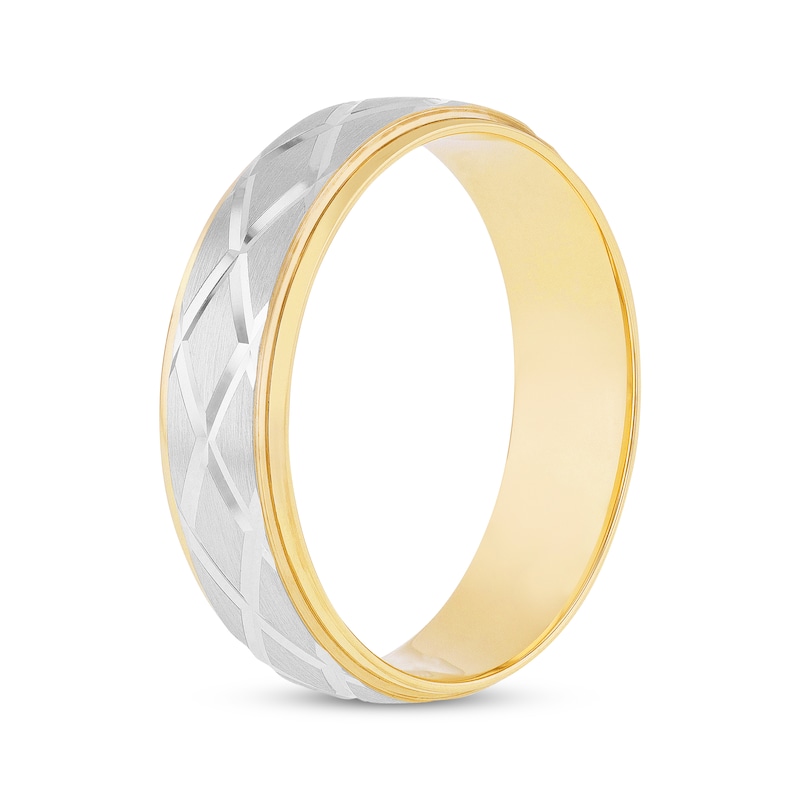 Main Image 2 of Geometric Diamond-Cut Wedding Band 10K Two-Tone Gold 6mm