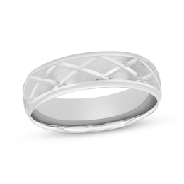 Geometric Diamond-Cut Wedding Band 10K White Gold 6mm