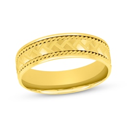 Patterned & Rope-Edged Wedding Band 10K Yellow Gold 6mm