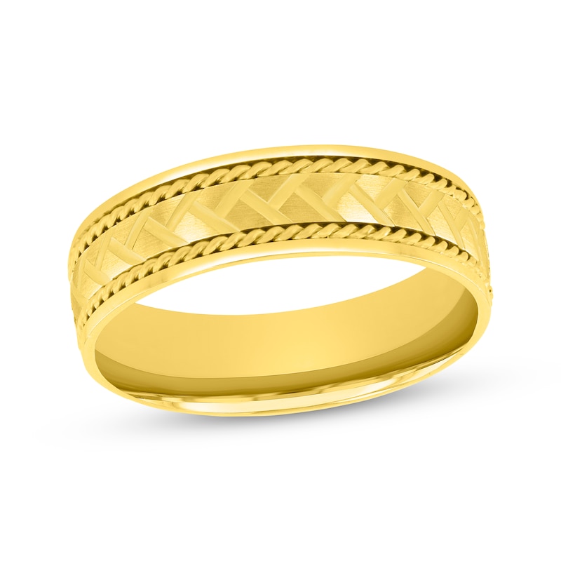 Main Image 1 of Patterned & Rope-Edged Wedding Band 10K Yellow Gold 6mm