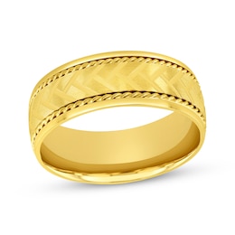 Patterned & Rope-Edged Wedding Band 10K Yellow Gold 8mm