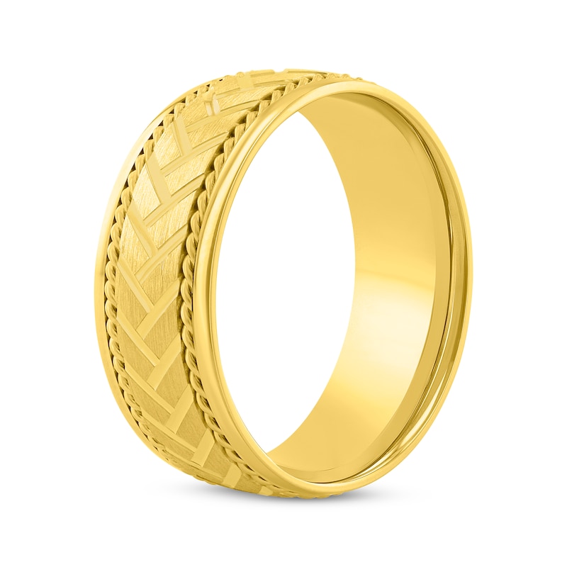 Patterned & Rope-Edged Wedding Band 10K Yellow Gold 8mm